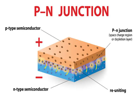 該圖像是 PN 結(jié)的藝術(shù)描繪，說(shuō)明了光電二極管的耗盡區(qū)。