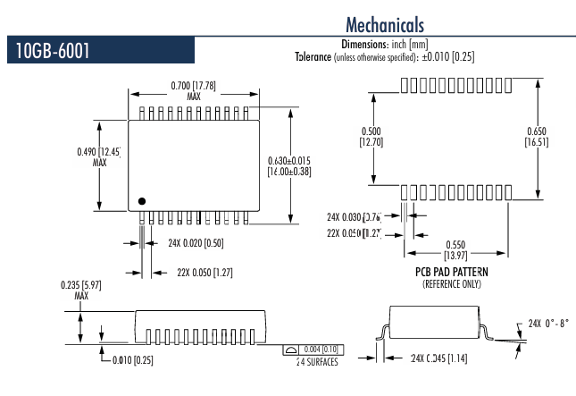 iNRCORE 10GB-6001 10G BASE-T變壓器模塊尺寸圖 iNRCORE 10GB-6001 10G BASE-T變壓器模塊尺寸圖