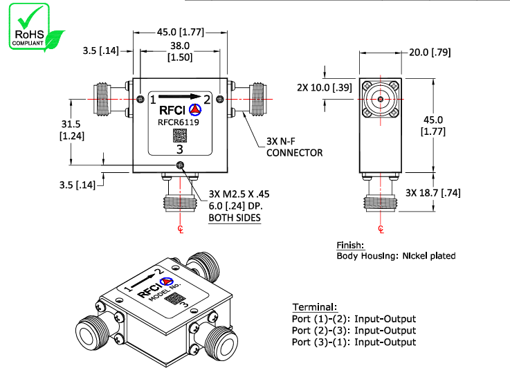 RFCR6119 3端口射頻環行器